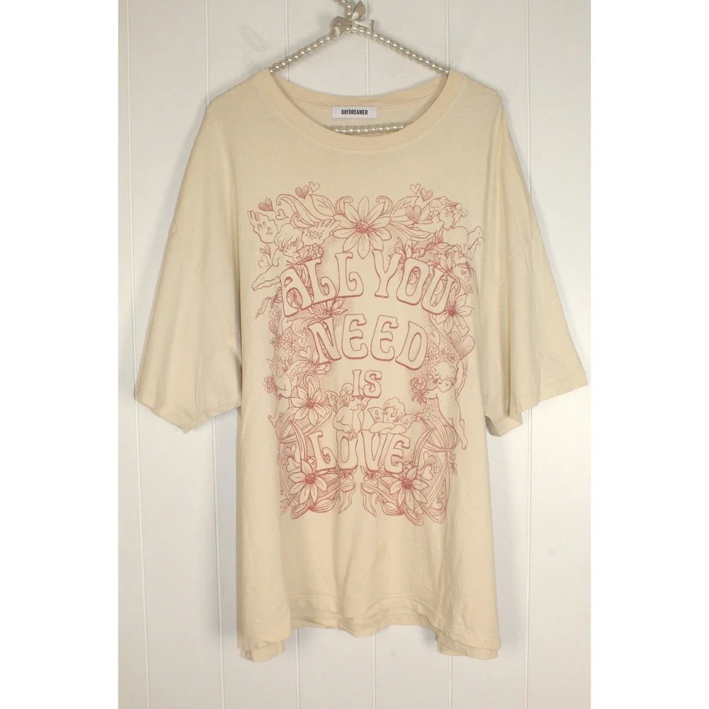 Free People x Daydreamer Beatles All You Need is Love Cream Graphic T Shirt OS - Picture 2 of 7